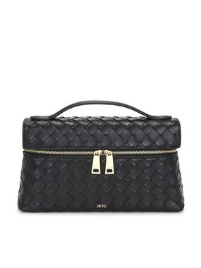 JW PEI Black Woven Mini Top-Handle Bag with Gold Hardware